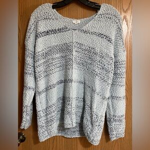 Mason & Belle Fluffy Striped Women's Sweater in Blue and Gray